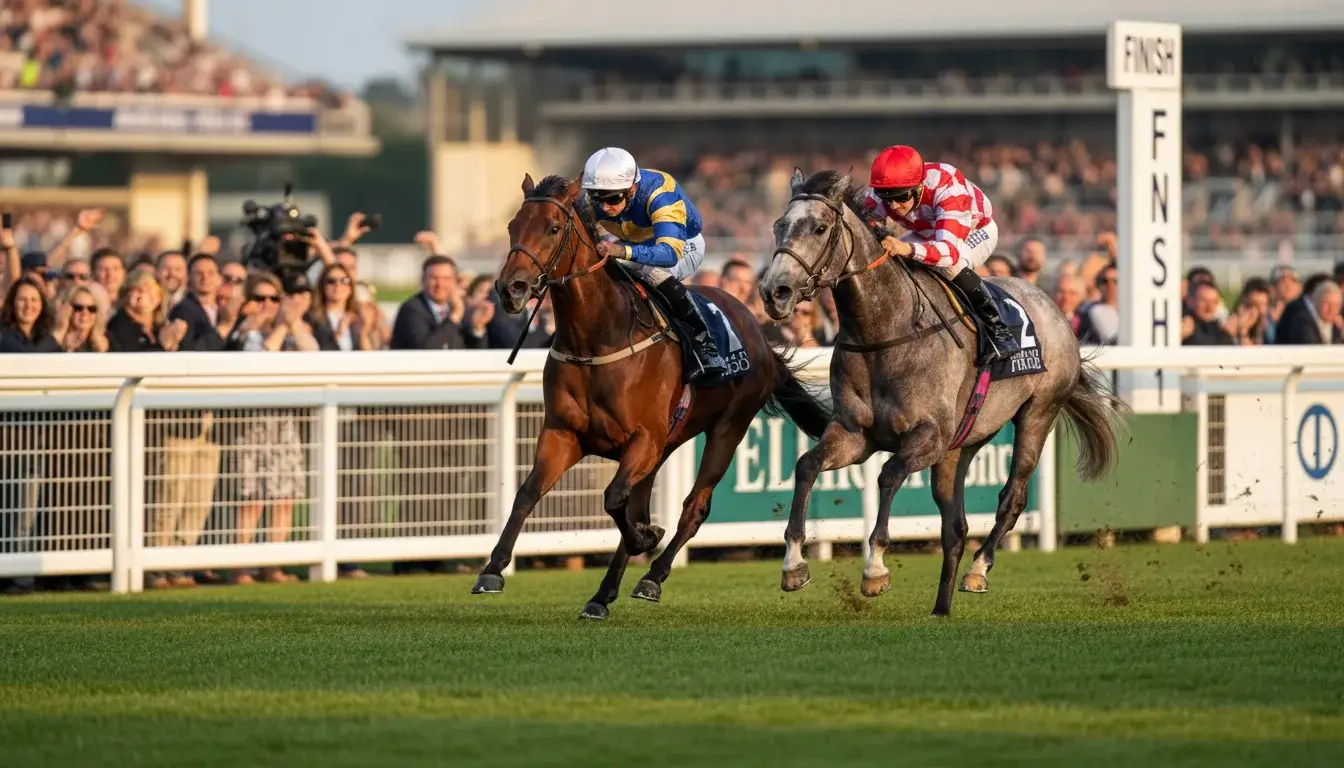 Twee paarden finishen in exacte volgorde eerste en tweede