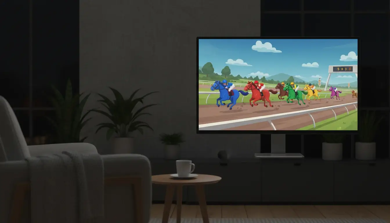 Virtuele paardenraces gesimuleerde wedden op scherm